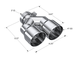 MBRP 3in ID / Dual 4in OD Out Staggered L 9.37in / R 9.87in Single Wall T304 SS Univ Exhaust Tip