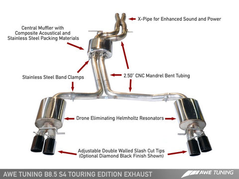 AWE Tuning Audi B8.5 S4 3.0T Touring Edition Exhaust System - Chrome Silver Tips (102mm)