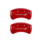MGP 4 Caliper Covers Engraved Front & Rear With stripes/Charger Red finish silver ch