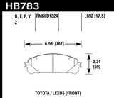 Hawk 08-16 Toyota Highlander Performance Ceramic Street Front Brake Pads