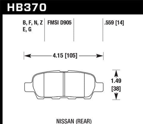 Hawk 03-07 350z / G35 / G35X w/o Brembo HP+ Street Rear Brake Pads