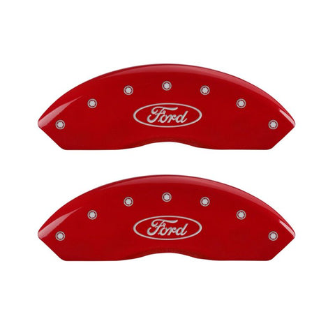 MGP 4 Caliper Covers Engraved Front & Rear Oval logo/Ford Red finish silver ch