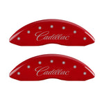 MGP 4 Caliper Covers Engraved Front Cursive/Cadillac Engraved Rear CTS Red finish silver ch