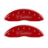 MGP 4 Caliper Covers Engraved Front Cursive/Cadillac Engraved Rear CTS Red finish silver ch